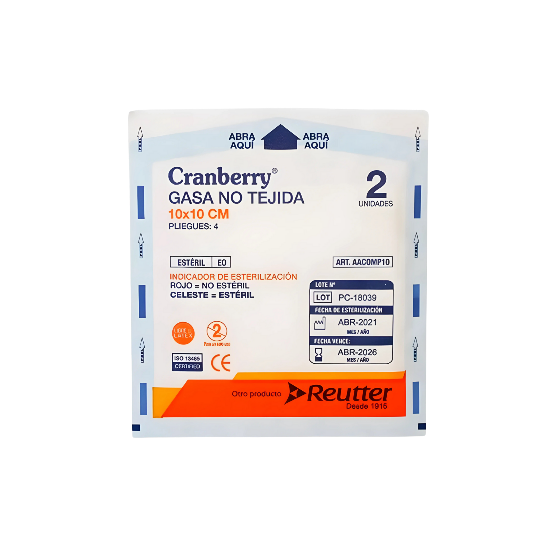 Gasa No Tejida Estéril 10x10cm Cranberry Caja 100 Unidades Para Curaciones Médicas y Cuidado de Heridas