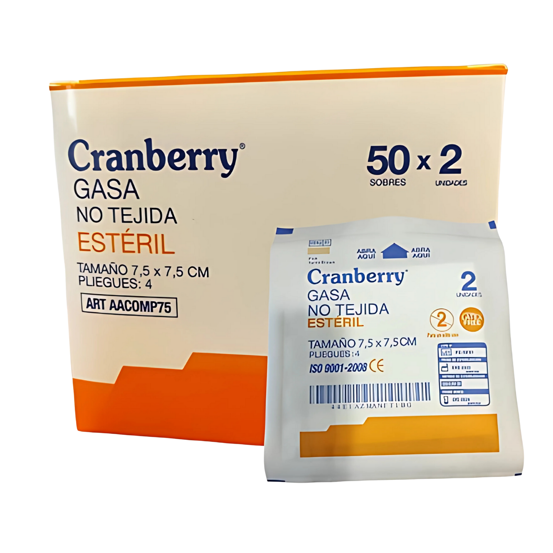 Gasa No Tejida Estéril 7.5x7.5cm Caja 100 Unidades Cranberry Para Curaciones Médicas y Cuidado de Heridas