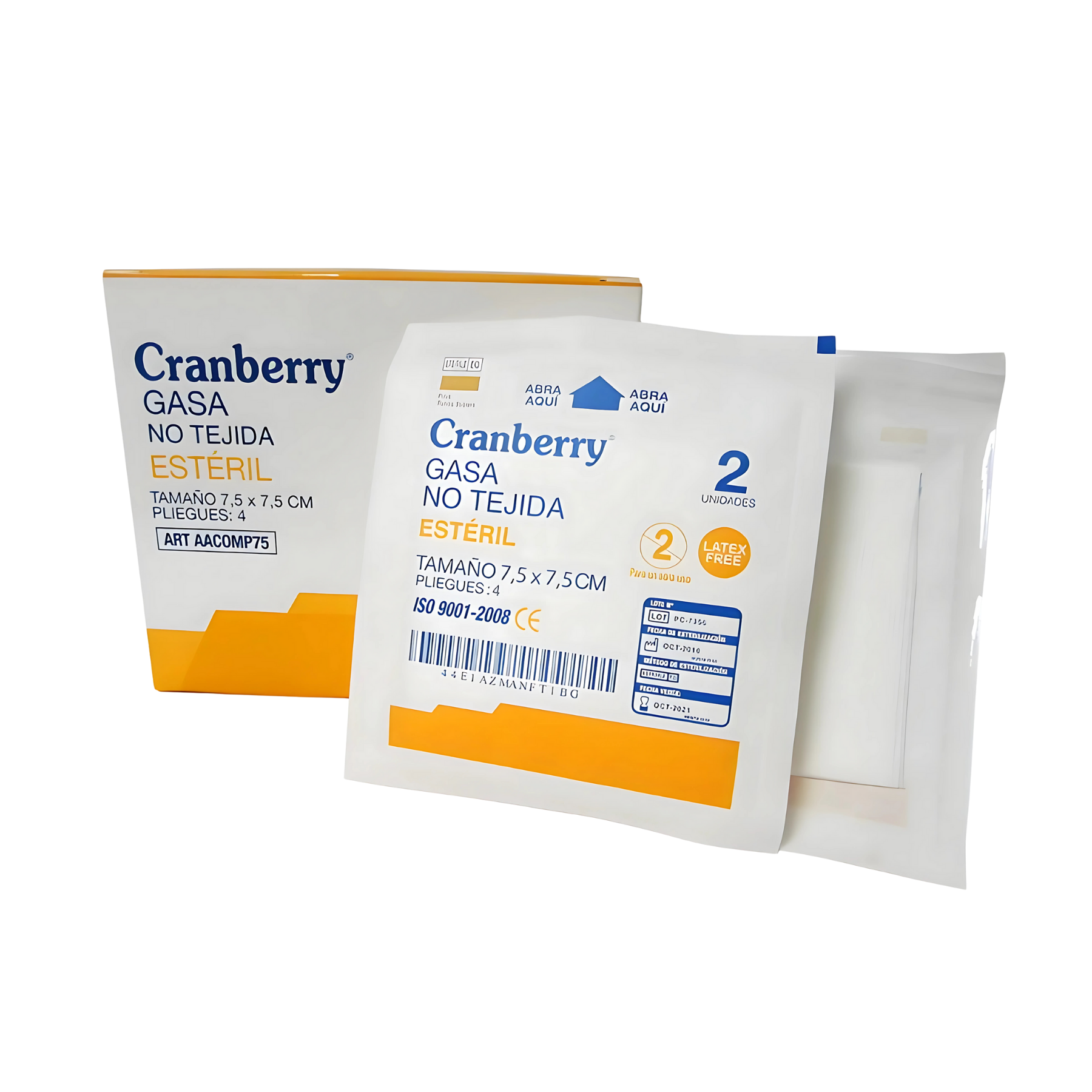 Gasa No Tejida Estéril 7.5x7.5cm Caja 100 Unidades Cranberry Para Curaciones Médicas y Cuidado de Heridas