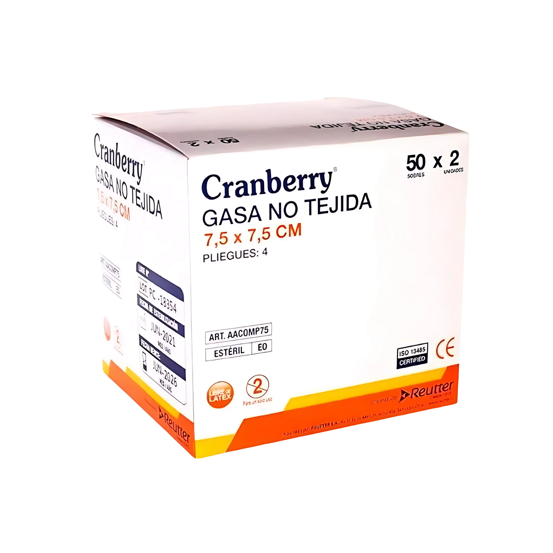 Gasa No Tejida Estéril 7.5x7.5cm Caja 100 Unidades Cranberry Para Curaciones Médicas y Cuidado de Heridas