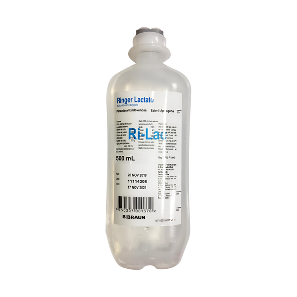 Ringer Lactato 500ml Solución Estéril Para Uso Médico, Hidratación y Reposición Electrolítica