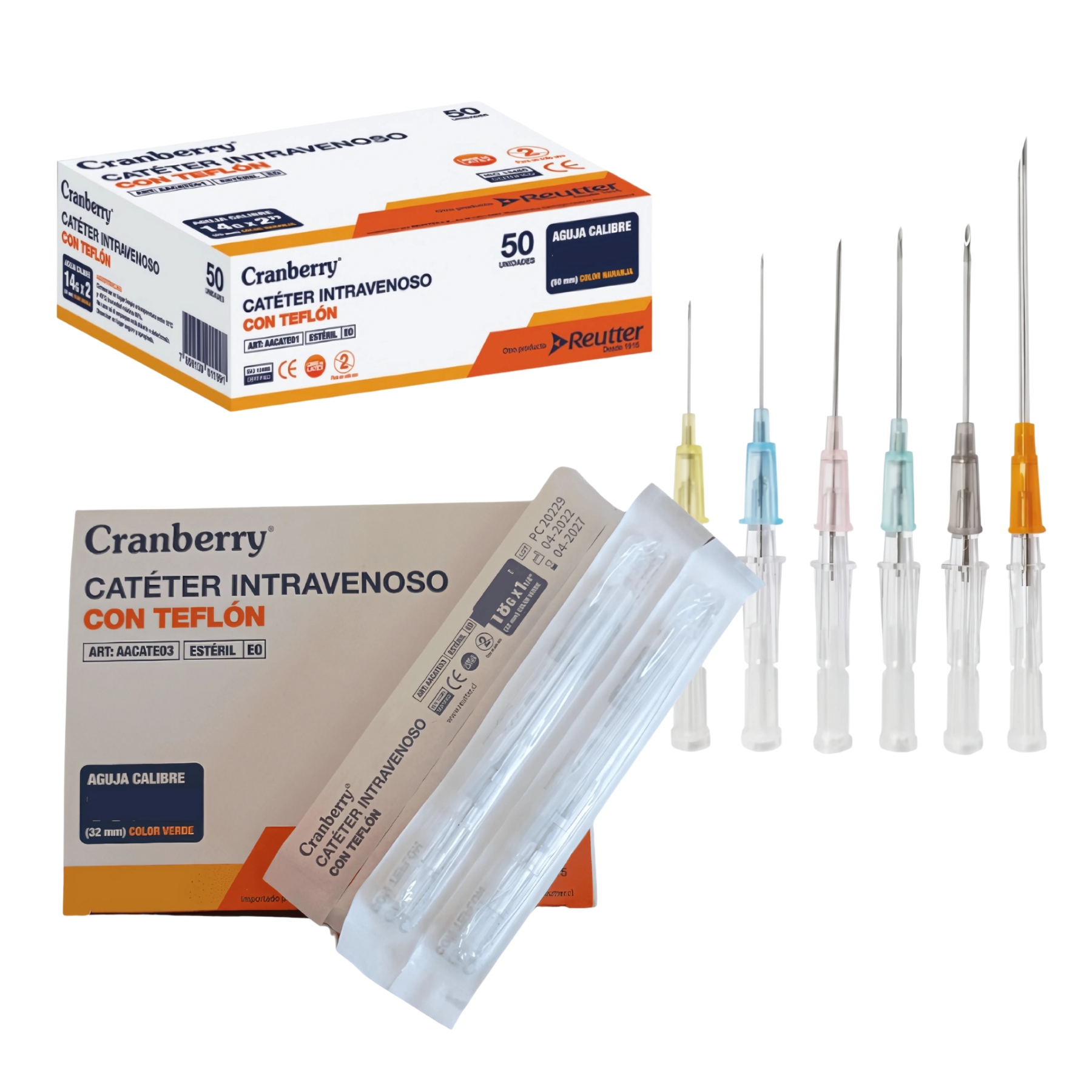 Catéter IV con Teflón 24G x 3/4 Caja 100 Unidades Cranberry Desechable Estéril Para Infusión Médica