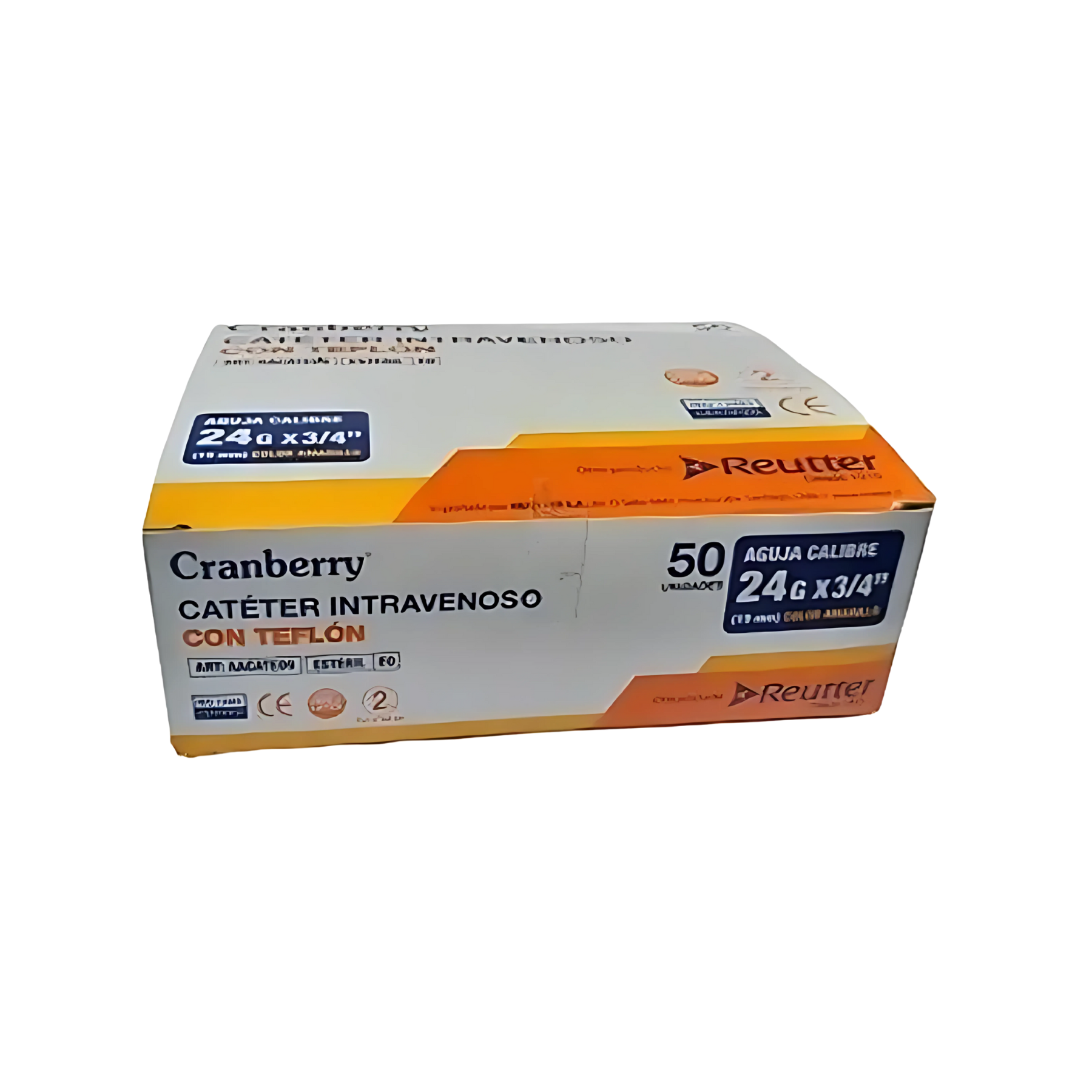 Catéter IV con Teflón 24G x 3/4 Caja 100 Unidades Cranberry Desechable Estéril Para Infusión Médica