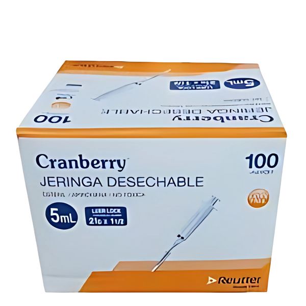 Jeringa 5ml Luer Lock con Aguja 21G x 1 1/2 Cranberry Desechable Estéril Caja 100 Unidades