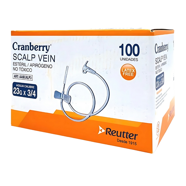 Scalp Vein 23G x 3/4 Cranberry Mariposa Desechable Estéril Para Infusión y Uso Médico