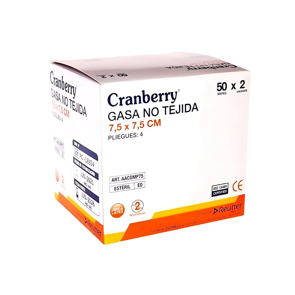 Gasa No Tejida Estéril 7.5x7.5cm Caja 100 Unidades Cranberry Para Curaciones Médicas y Cuidado de Heridas