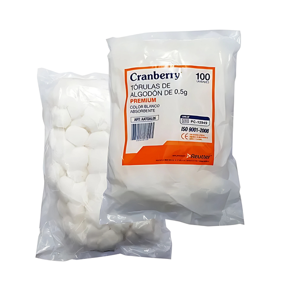 Torulas de Algodón 0.5g Cranberry Bolsa 100 Unidades Para Limpieza, Curaciones y Uso Médico
